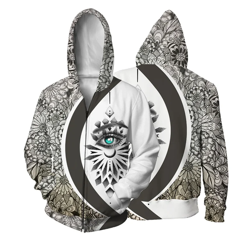 thumbnail image 1 of Sudadera con capucha y cremallera con estampado 3D de flores y ojos para hombre, sudaderas con gráficos de Jesús, sudaderas informales holgadas de manga larga para otoño, sudaderas con capucha para la, 1 of 4