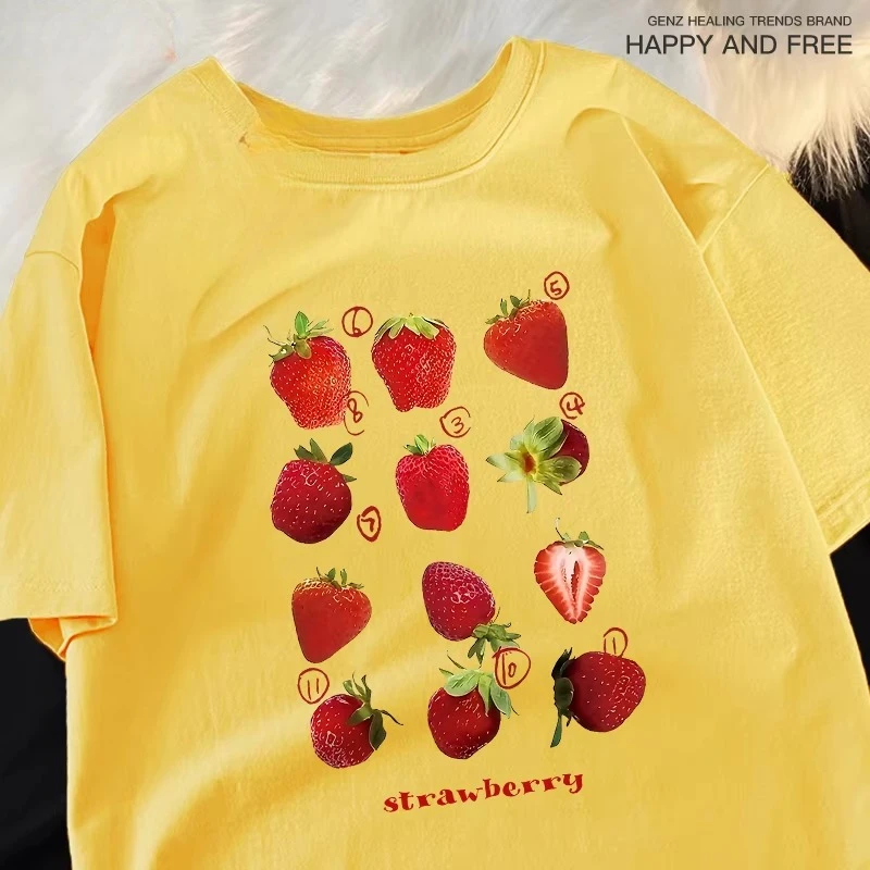 Strawberry Print Womens Summer T-Shirt - Harajuku Loose Fit Tee