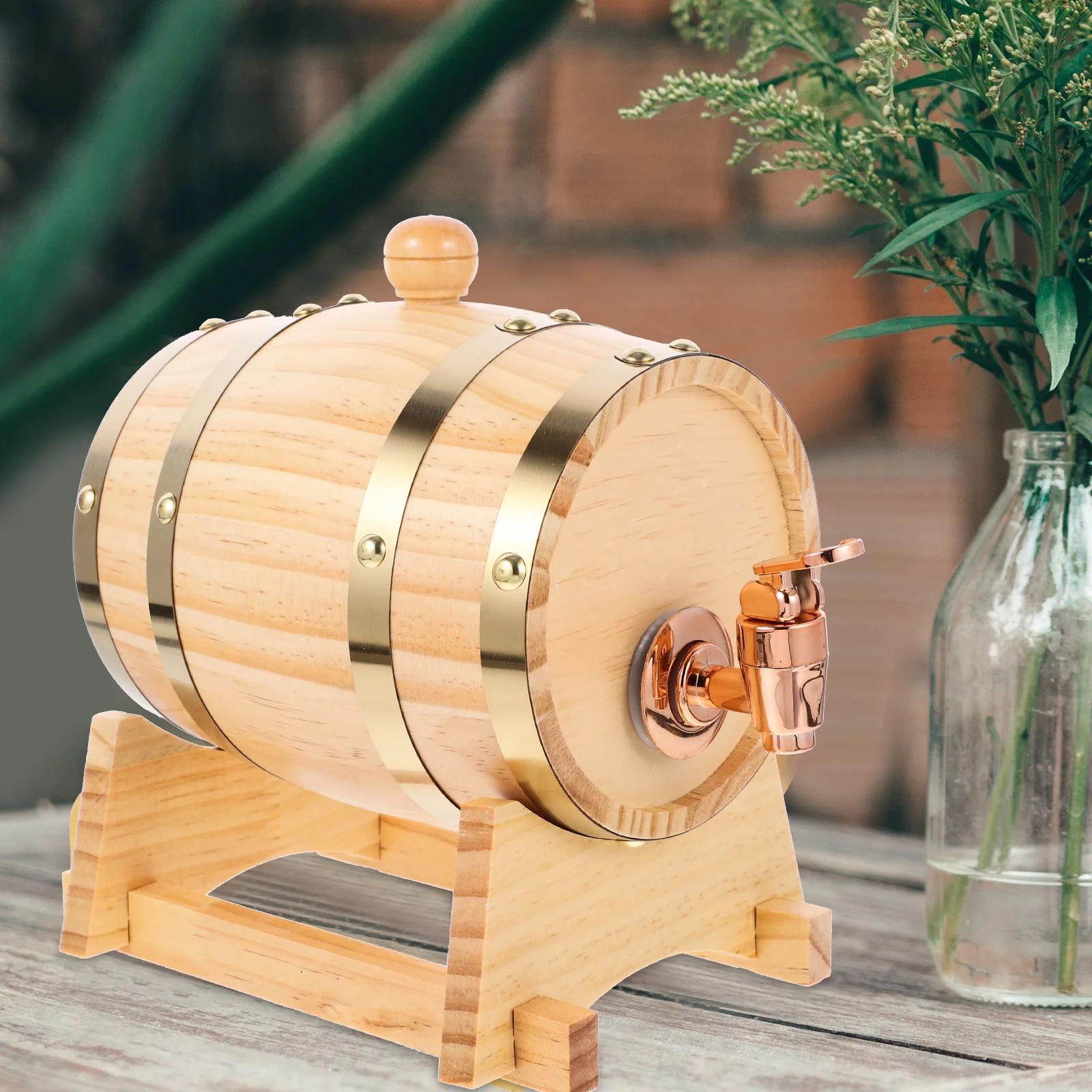 

Whiskey Barrel Dispenser Oak Aging Barrels Stand Spigot Home Decanter Small Container