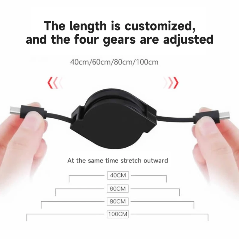 Retractable PD 60W USB C to USB C Data Cable, Notebook Fast Charging Cord Type Phone Tablets