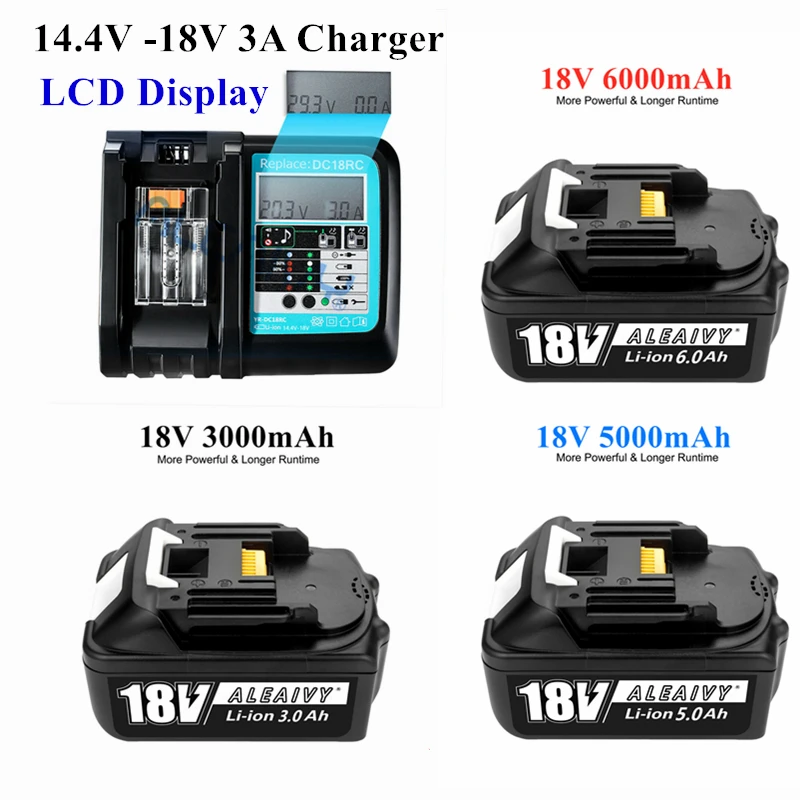 

BL1830 Rechargeable Battery 18V 6.0Ah for Makita 18 V Batteries BL1840 BL1850 BL1830 BL1860 LXT 400 Power Tool With LCD Charger