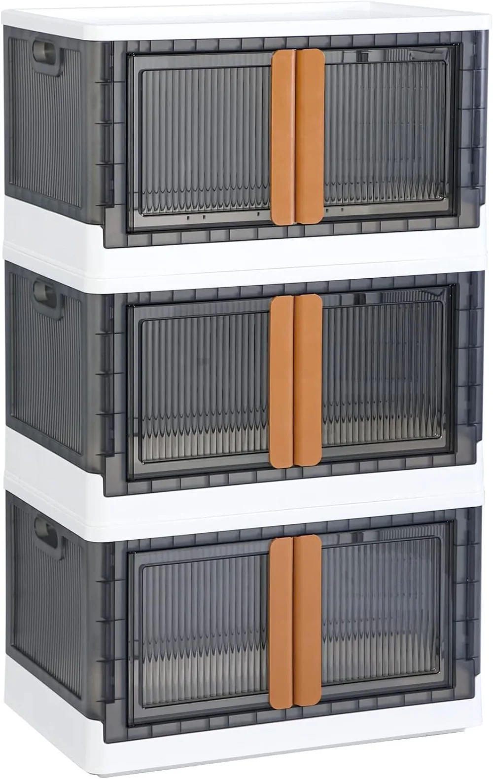Clear Black Wardrobe Closet Organizer, Stackable Toy Storage,Foldable Plastic Storage Container with Door,Crate for Book Storage
