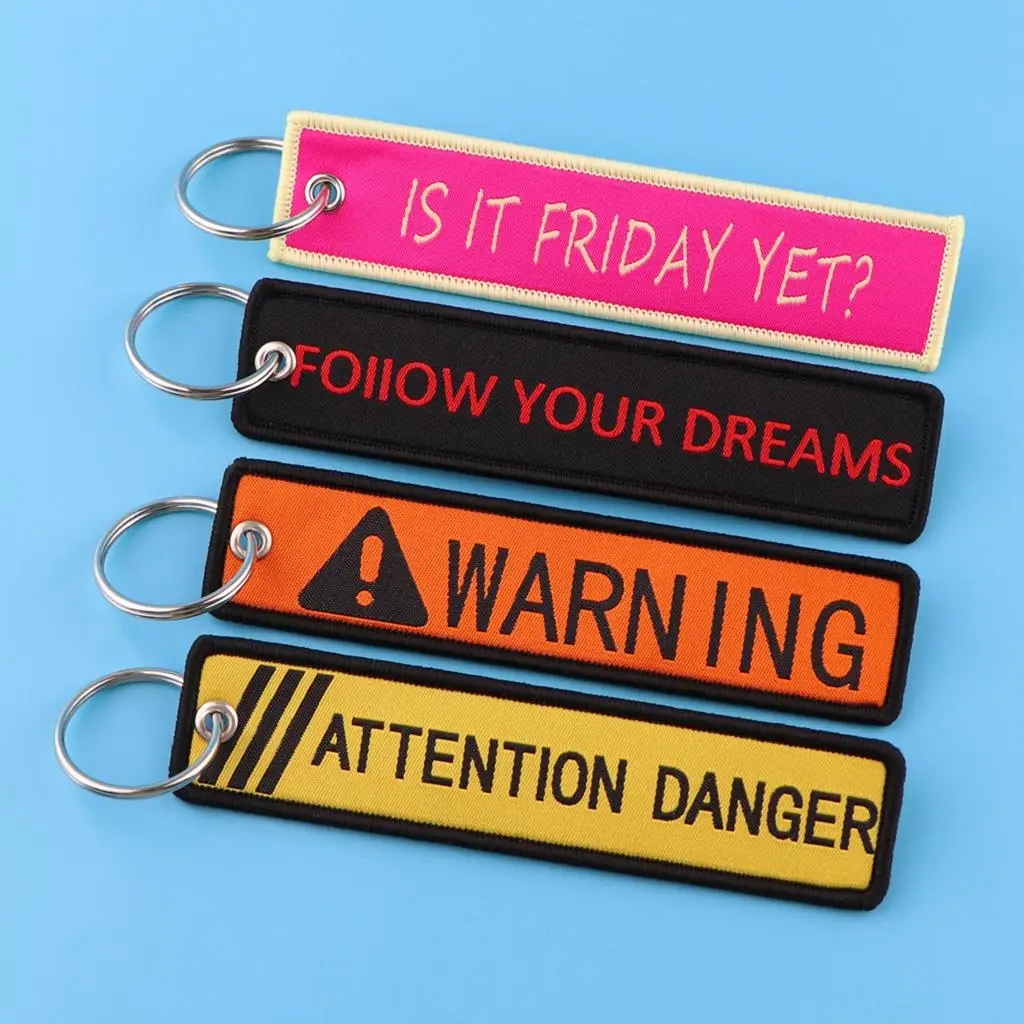 

FOLLOW YOUR DREAMS Key Tag Quotations Embroidery Jet Tag Tag Motorcycles Cars Keychain for Friends Fashion Key Ring Gifts 1pc