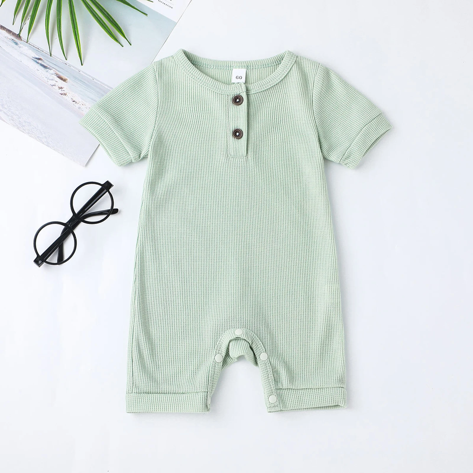 Baby Rompers Baby Jumpsuit Baby Clothing Lovely Baby Girls Boys Romper, Short Sleeve Round Neck Solid Color Ribbed Buttoned Short Pants For Summer Spring, Kids Clothing