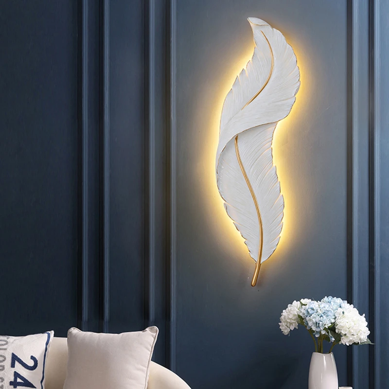 wall lamps LED feather wall lamp modern minimalist wall lamp living room TV background wall lamp creative personality bedroom bedside lamp art deco wall lights