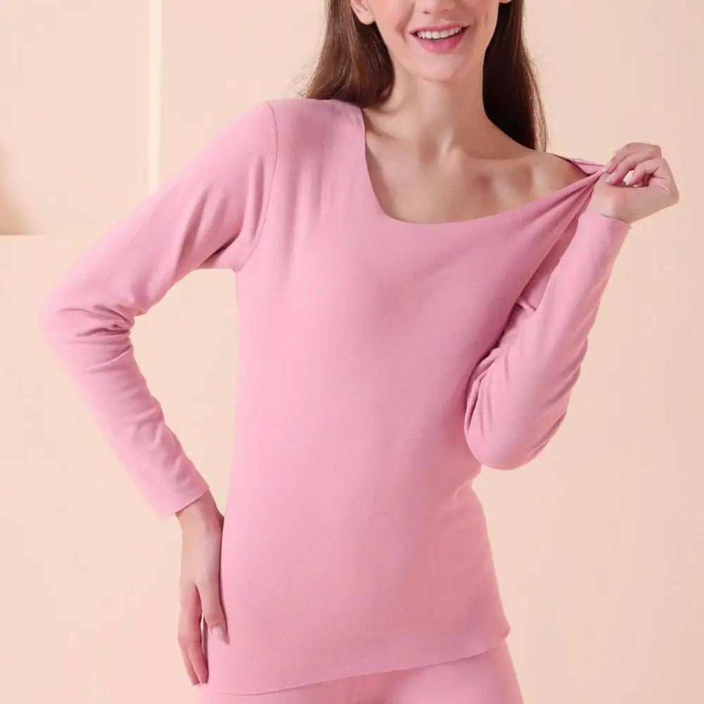 2 Pz/Set Womens Underclothing Set Tinta Unita Winter Base Top Pants Suit Girocollo Keep Warm Seamless Bottoming Underwear Set