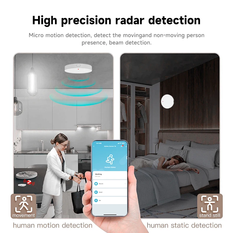 Description Picture 5 of itemSmart Life Zigbee WiFi Human Presence Detector Tuya 24G MmWave Radar PIR Montion Sensor With Luminance Detection Smart Home