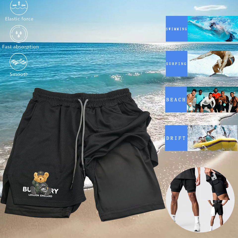 Brand Summer Men's Shorts Fashion Print Double Pocket Breathable Sweat Absorption Slim Sexy Sports Shorts Fitness Beach Pants