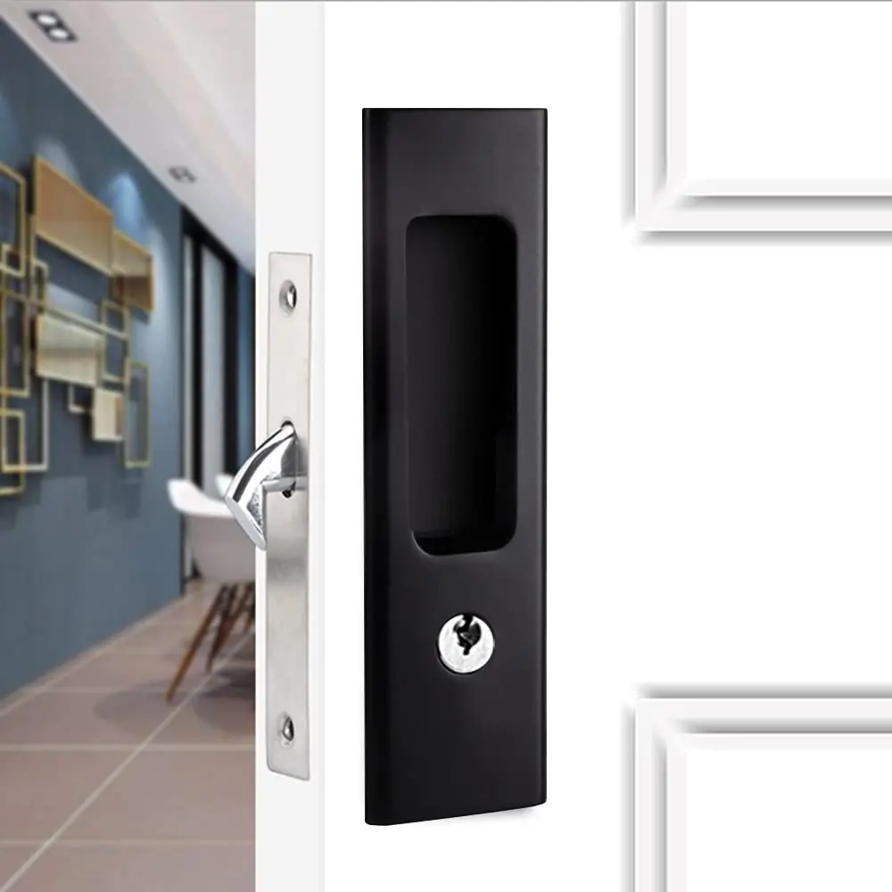 Sliding Door Lock Indoor Black Privacy Pocket Door Lock Hardware Double Barn Furniture Hardware Handle Latch With Keys