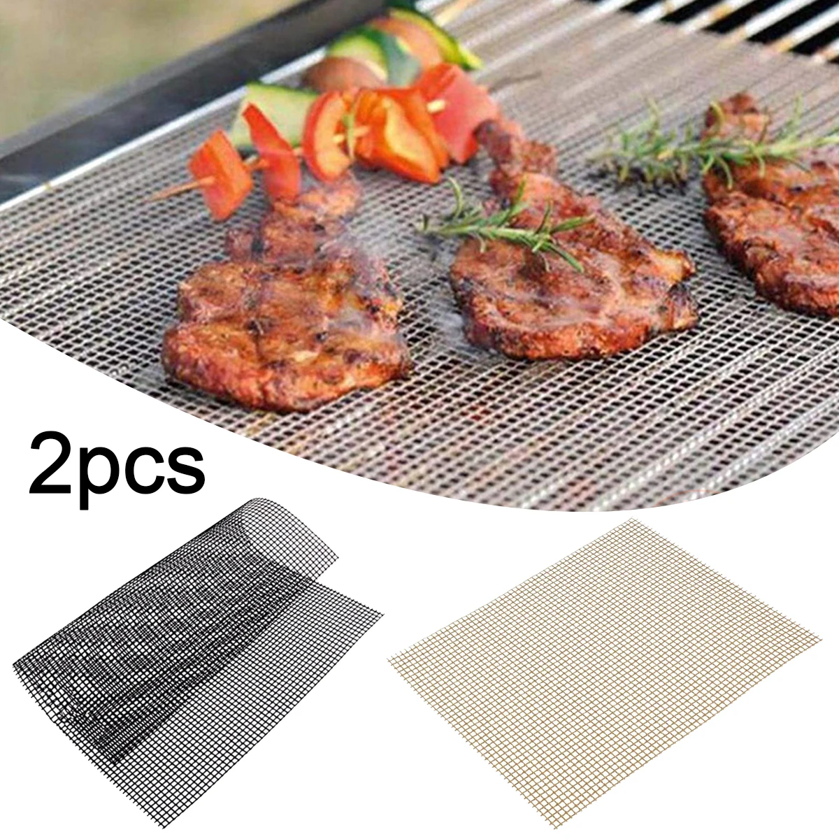 

2x Reusable BBQ Grill Mat Non-stick Barbecue Grilling Mesh Pads Mat Replacement Mesh Wire Net Mats Outdoor Activities Cook Tools