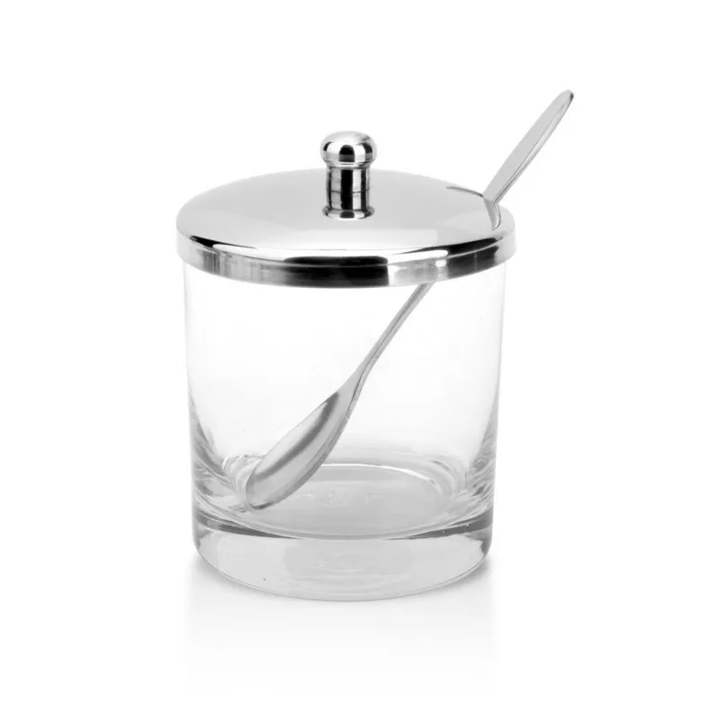 Kitchen Sugar Pots Transparent Stainless Steel Glass Spice Pepper Salt Shakers Storage Bottle With Spoon sugar bowl
