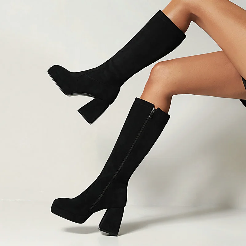 Long Boots Cow Suede Korean Style 