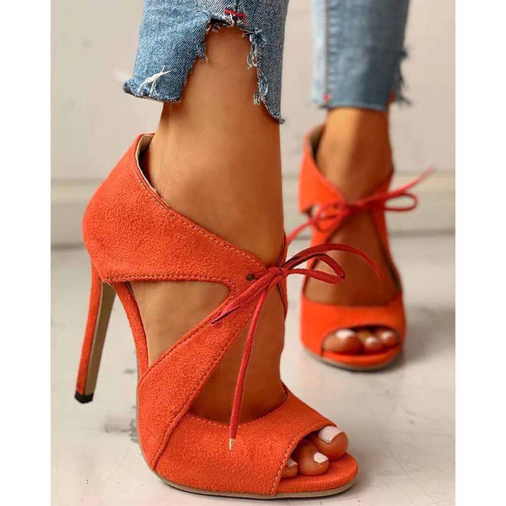 Женские босоножки на очень высоком каблуке замшевые сандалии шнуровке с