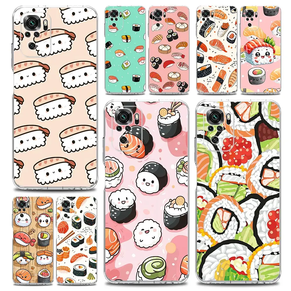 Clear Soft TPU Phone Case with Cute Cartoon Sushi Design
