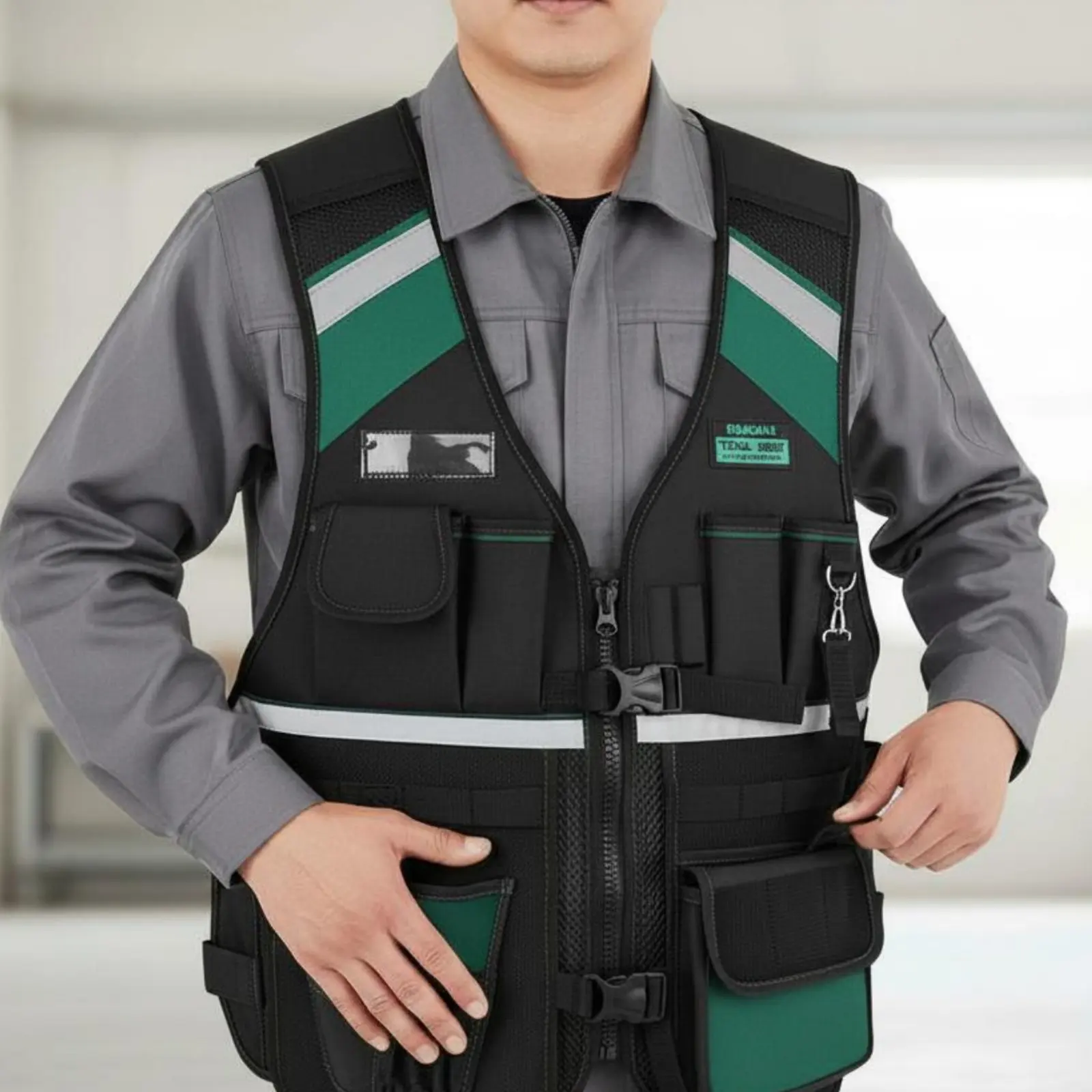 다용도 포켓 공구 조끼 내마모성 조절 가능 유틸리티 조끼 작업복 통기성 메쉬 건설 노동자, 작업 현장용