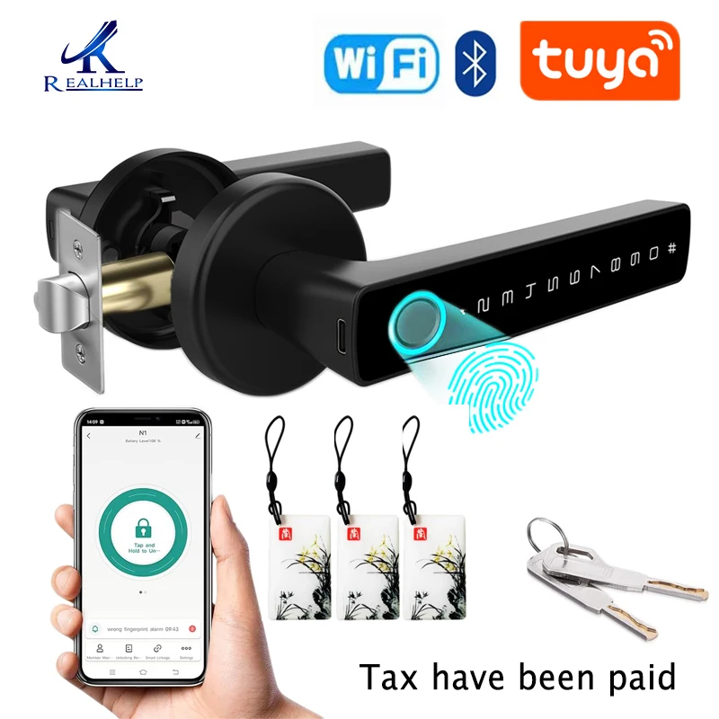 Serratura Della Porta Dell'Impronta Digitale Tastiera Touchscreen Serratura A Catenaccio Con Maniglia Reversibile Tuya App Telecomando Serratura Intel