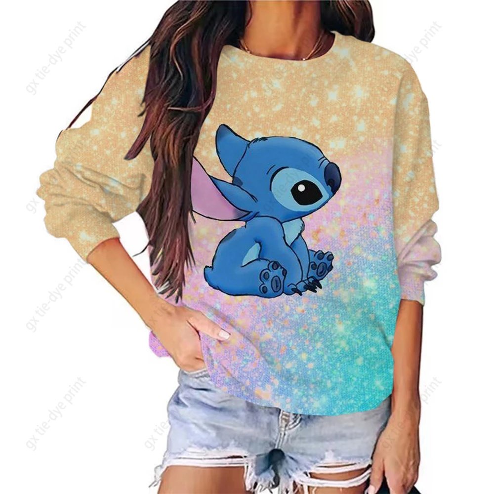 

Женская толстовка с рождественским принтом kawaii Stitch Женская свободная толстовка с круглым вырезом и длинным рукавом