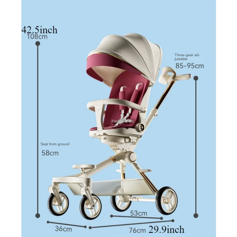 One-click Folding Baby Stroller Can Sit & Lying High Landscape Two-way Baby Strolling Cart Lightweight Anti-Rollover