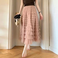 MOUKYUN Tutu Cake Skirts Women Elegant Cascading Ruffles A Line Long Skirts Female Casual Elastic Waist Party Lace Skirt Faldas - Image 2