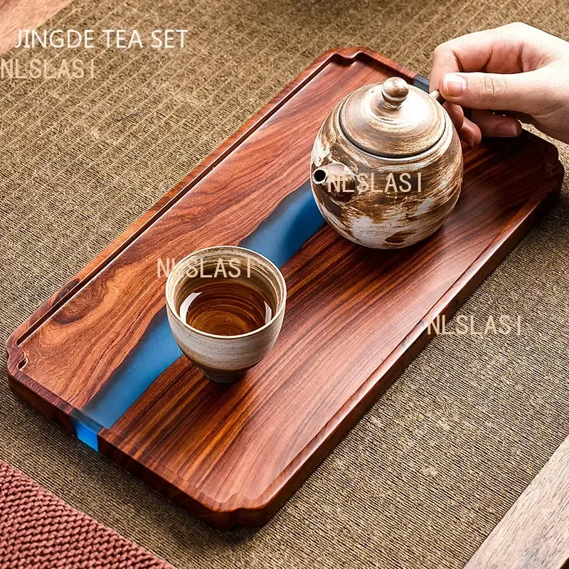 Light Luxury Solid Wood Tray Household Resin Tea Tray Decorative Teaware Storage Supplies Living Room Coffee Table Decoration