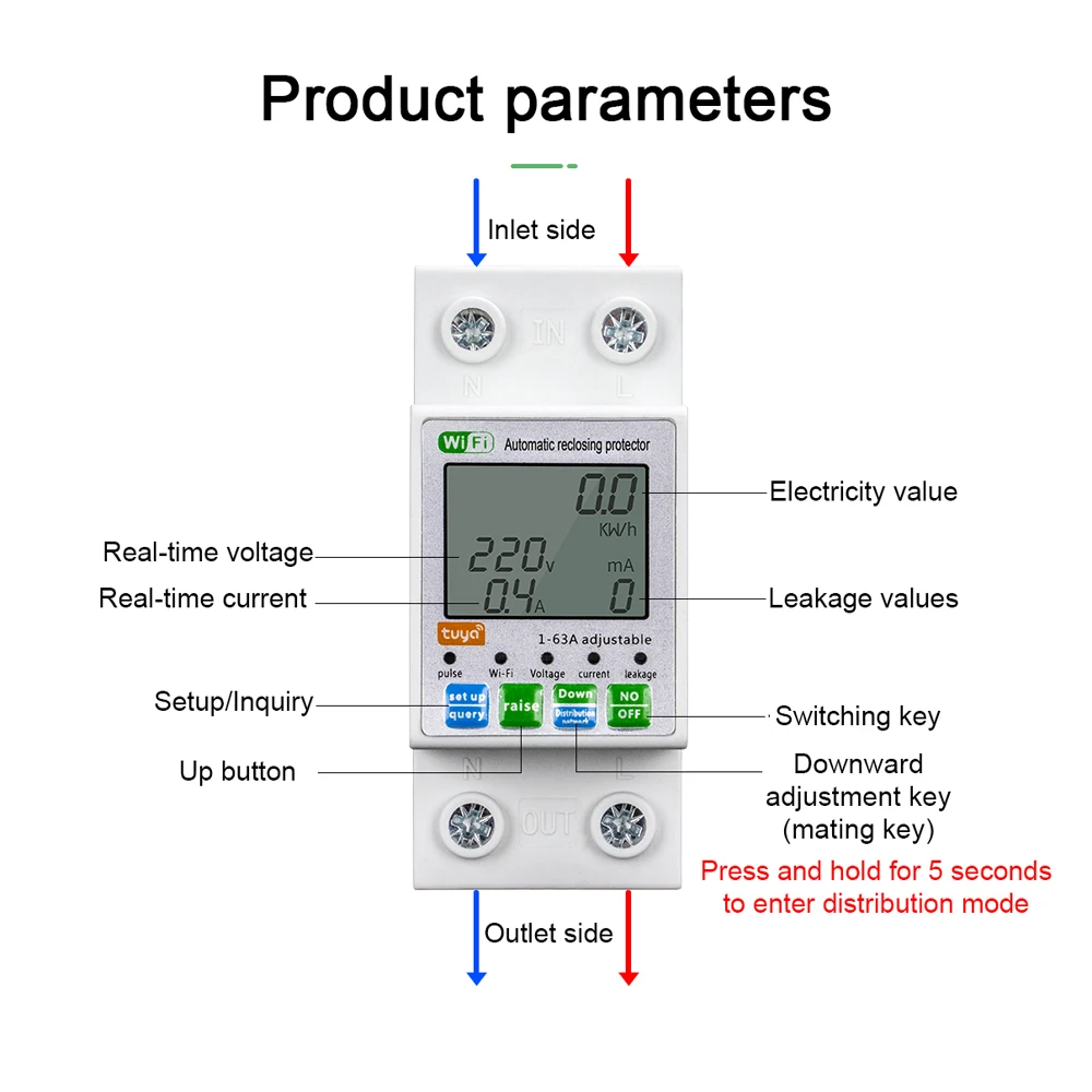 Tuya ZigBee Smart Automatic Reclosing Protector Multifunctional Power Meter Metering Circuit Breaker Mobilephone APP Control
