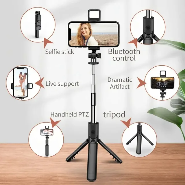 All In One Expandable Portable IPhone Tripod Selfie Stick Selfie Stick With Remote With Detachable BT Wireless Remote Compatible 5