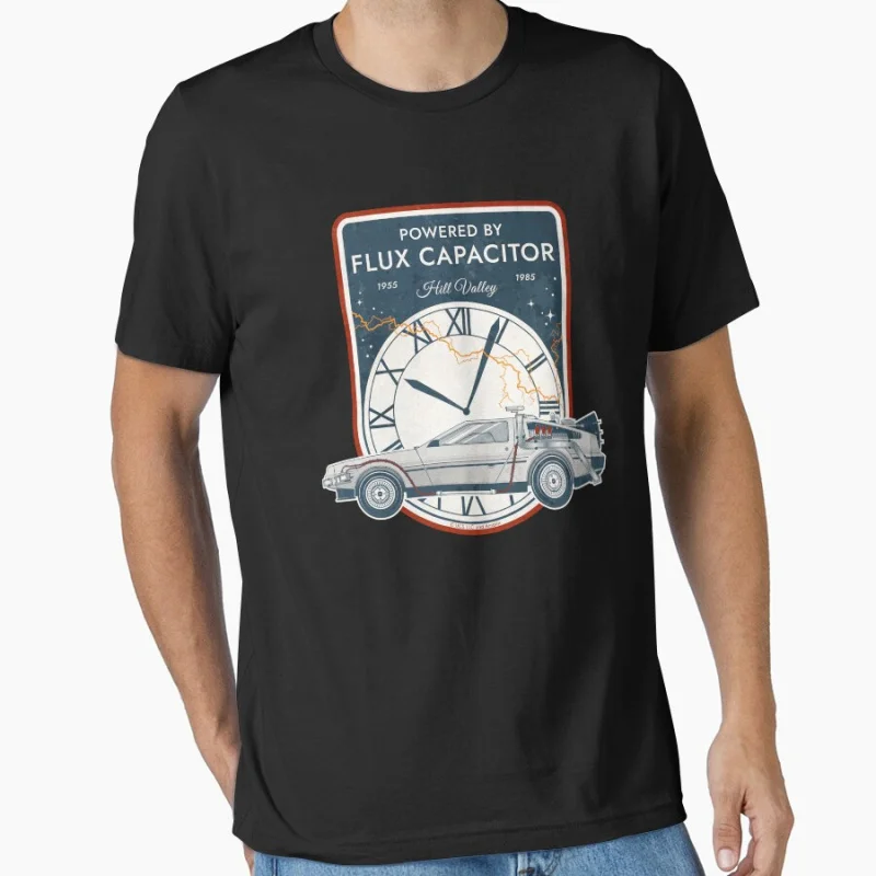 Angetrieben durch Flux-Kondensator. Hill Valley 1955–1985 Vintage-Sci-Film „Zurück in die Zukunft“-T-Shirt, große Oberteile für Erwachsene
