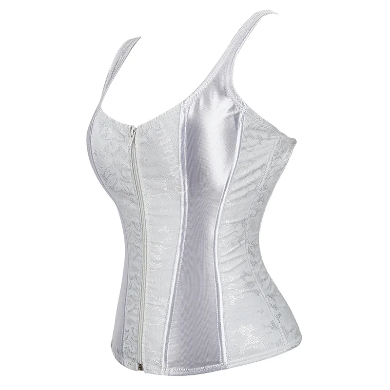 White Corset Top Womens Shoulder Straps Bustier Plus Size Overbust Corselet Sexy Lingerie Brocade Costumes Fashion Halloween
