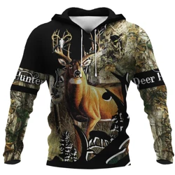 Pull à capuche unisexe pour hommes, Streetwear à la mode, motif de chasse en 3D imprimé 