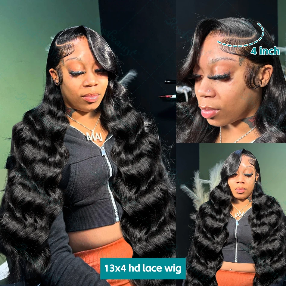 Rosabeauty Human hair wigs Body Wave Human Hair Wigs 13x4 HD Lace Frontal Water Wave Curly Wig Preplucked Brazilian For Women 300 High Density