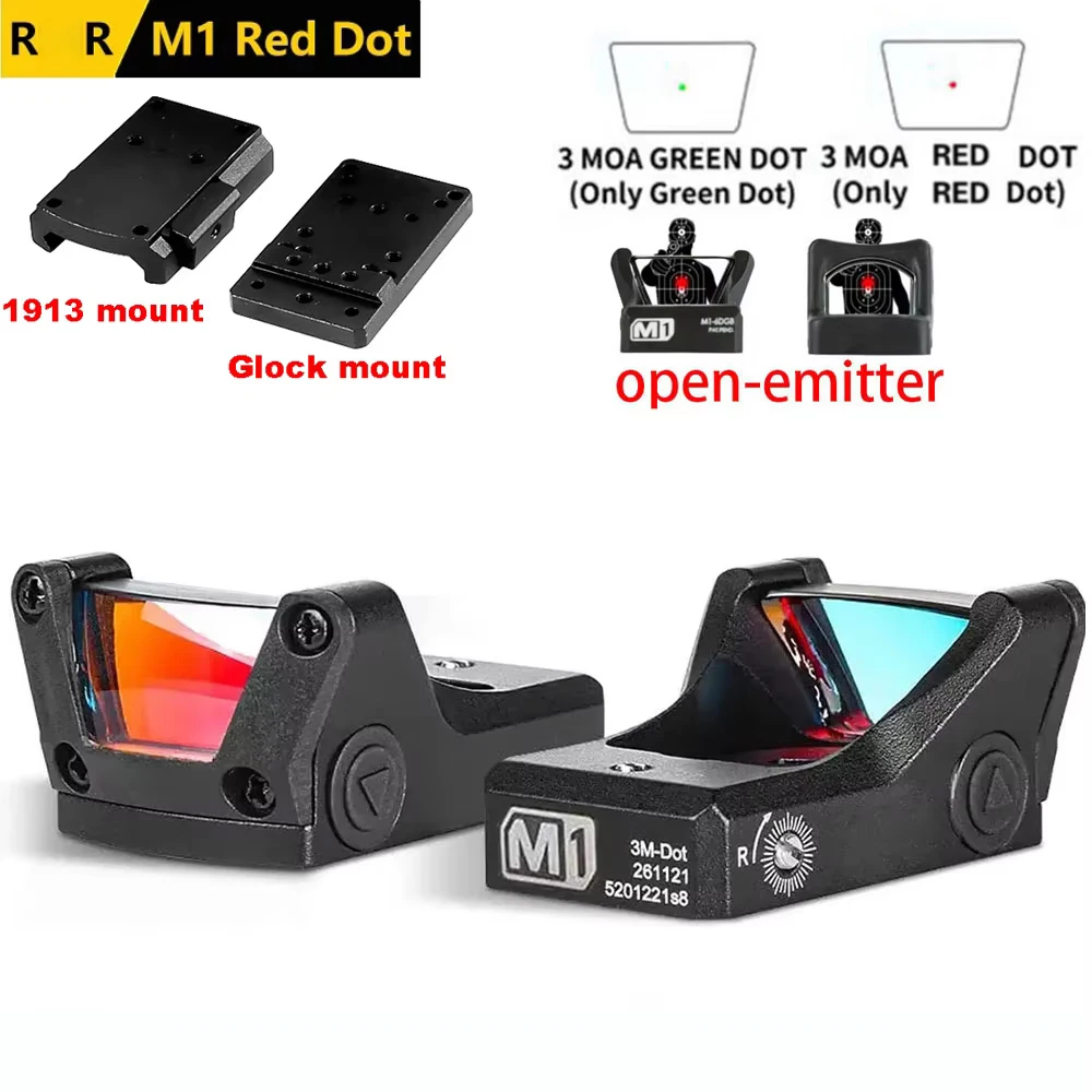 Tactical 3 Moa M1 Red Green Dot Reflex Sight Open-emitter Hunting Rifle Scope With Glock Docter LP Mount For Airsoft Pistol red dot sight rifle scope