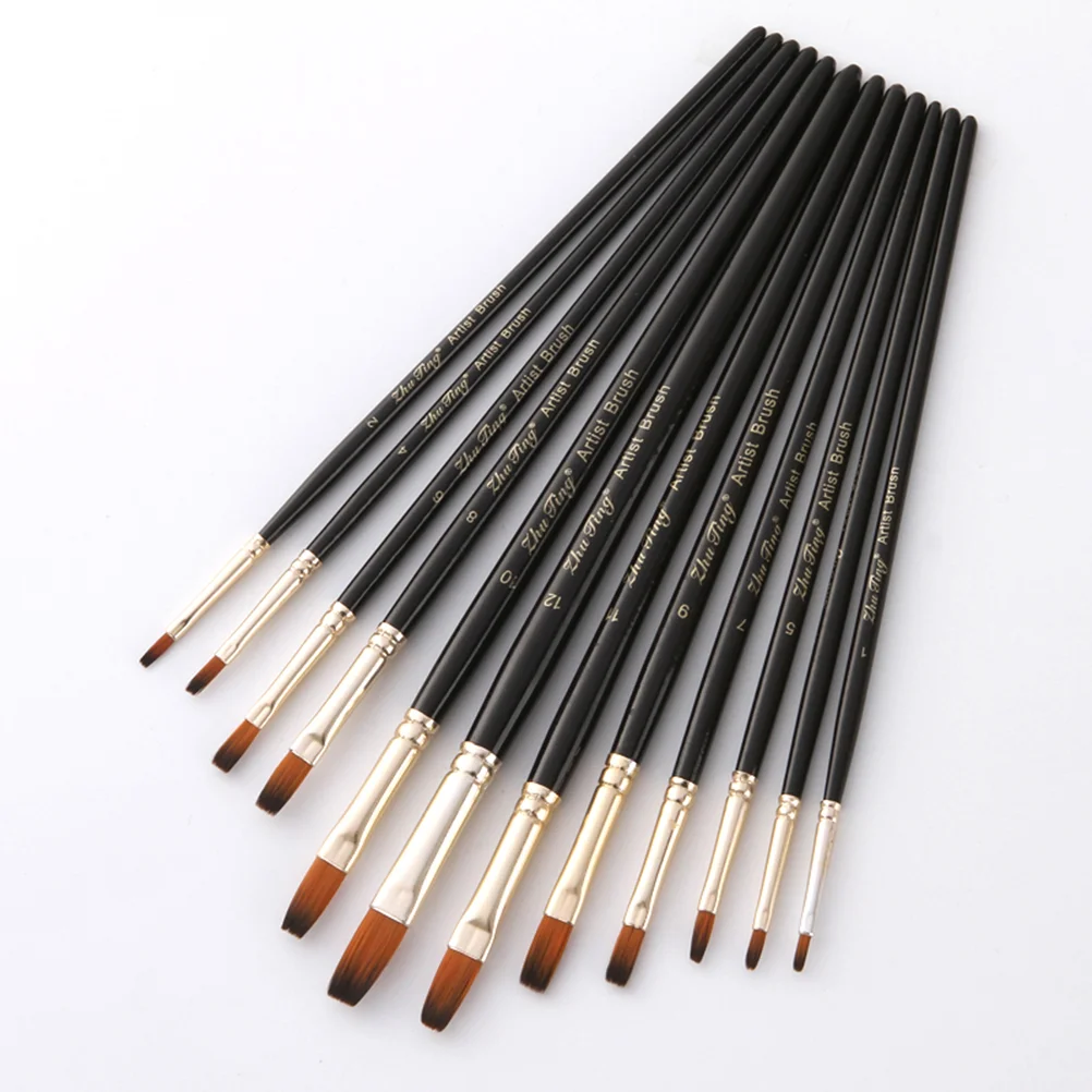 

12 Pcs Two-tone Nylon Paint Brushes Wood Handle Brushes Artist Paint Brush
