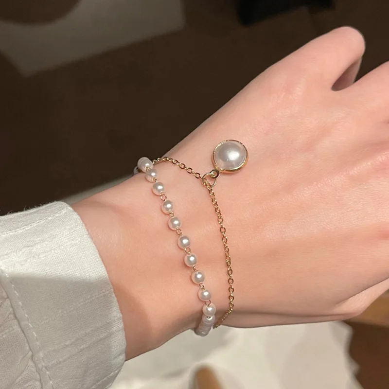 Tanio Trendy Pearl Double Layer Bracelet for Women