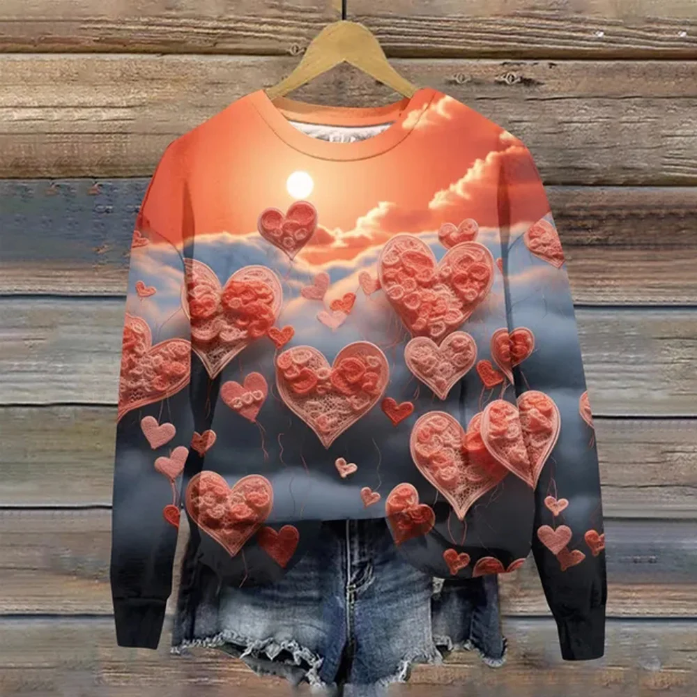 

Женская толстовка в стиле Харадзюку, футболка с принтом на День святого Валентина, удобная свободная женская одежда