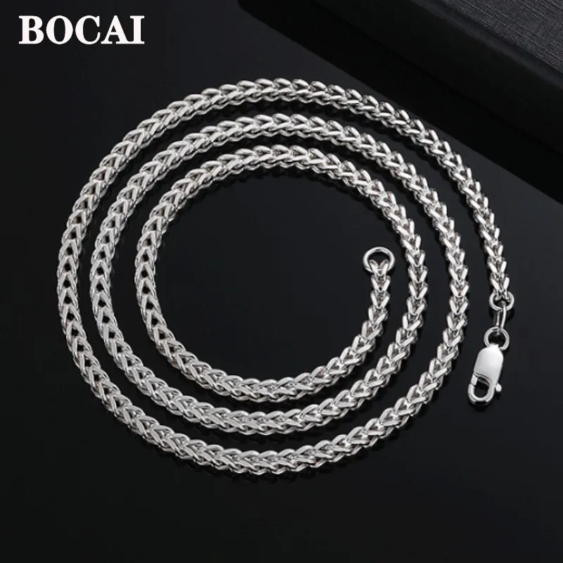 

BOCAI 3MM New S999 Sterling Silver Hip-Hop High-Quality Collarbone Chain Long Style Couple Men and Women Necklace Birthday Gift