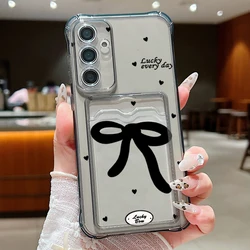 Elegant Black Bow Clear Card Wallet Phone Case with Enhanced Protection - Samsung Galaxy S23 Ultra (A721 Black)