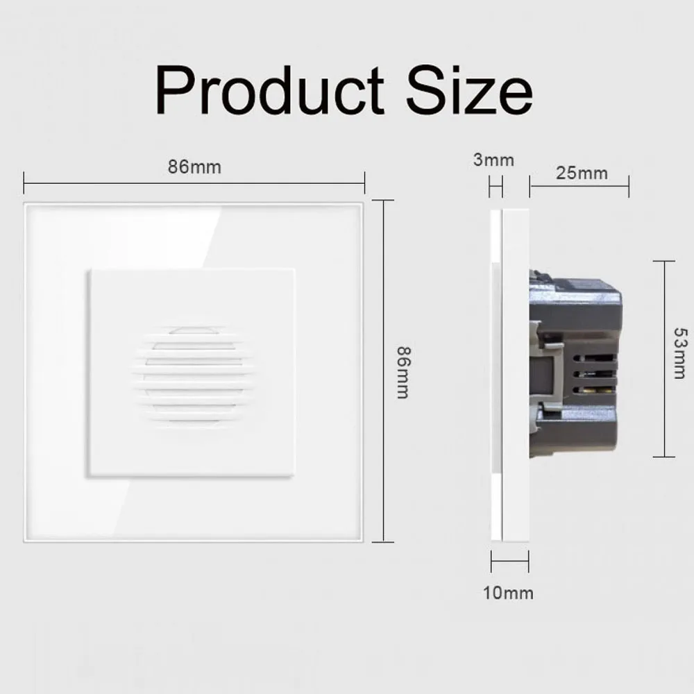 86 Type Embedded AC220V Wired Hotel Doorbell Home Doorbell Switch Wall Button 16A Tempered Crystal Glass Panel Switch