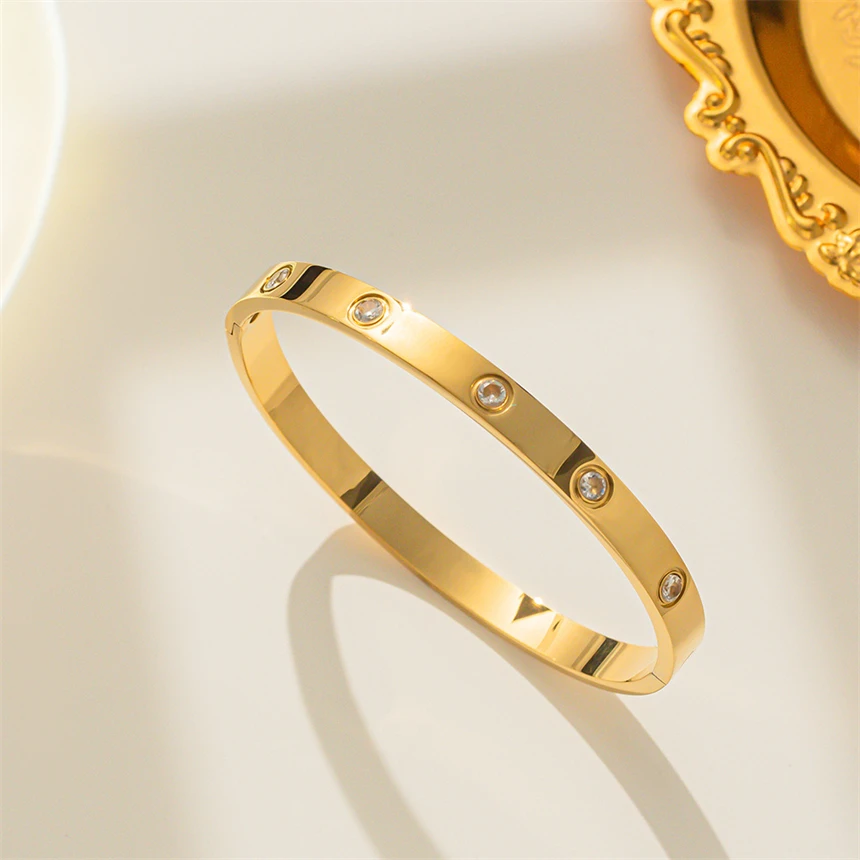 316L Stainless Steel Simplicity Generous Zircon Bracelet Ladies Fashion Trend High Jewelry Accessories Party Gift SAB1390 4