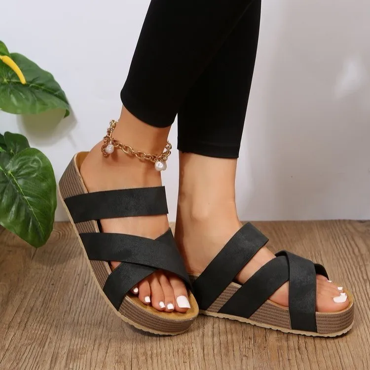 2024 Summer Women's Slippers Wedge Thick Sole Women's Shoes Outdoor Beach Slippers Fashion Flip Flop Bohemian Style Sandals36-43