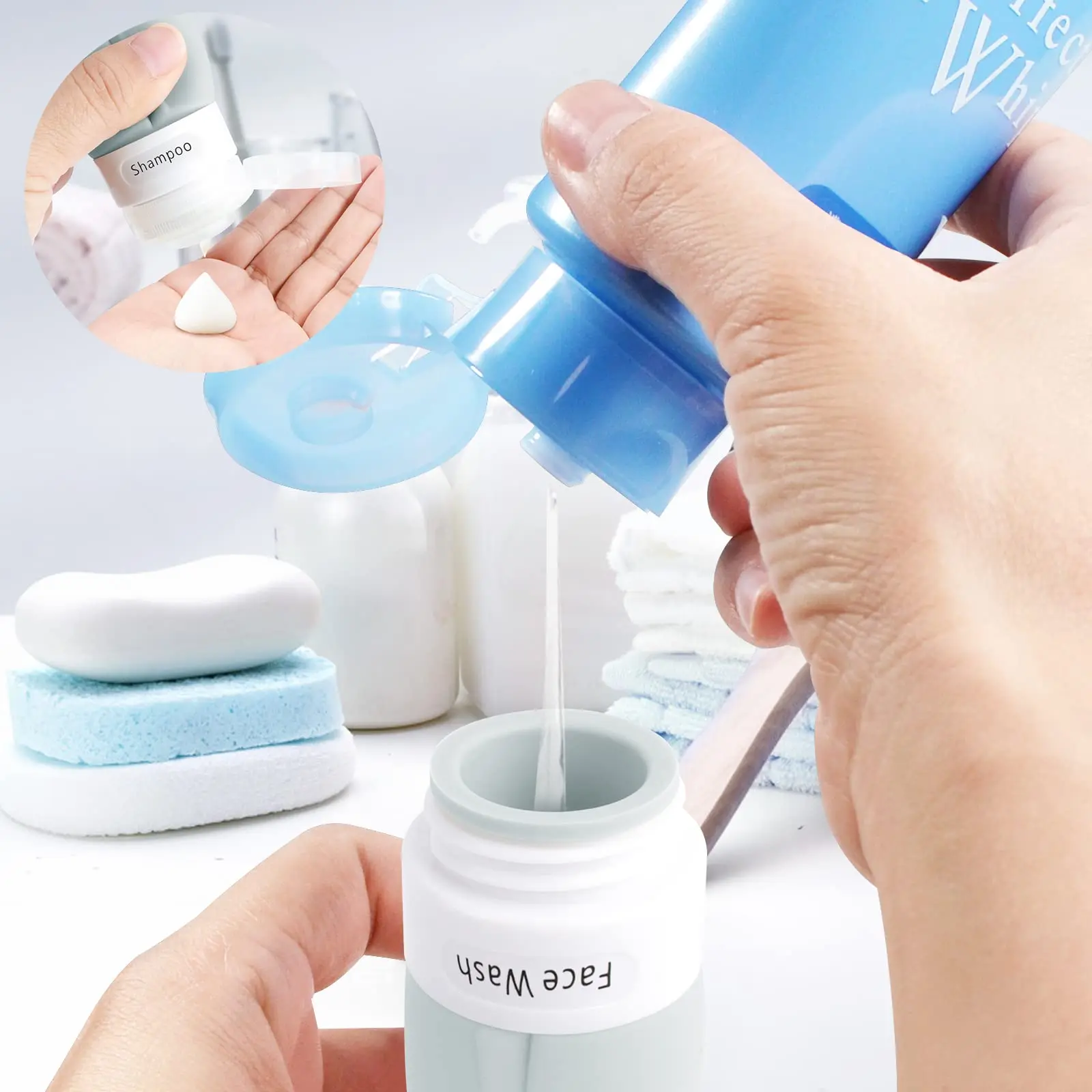 Leeseph 휴대용 여행용 병, 누출 방지 BPA 무료 실리콘 화장품 여행용 용기, 4팩용 압착식 리필 가능 튜브