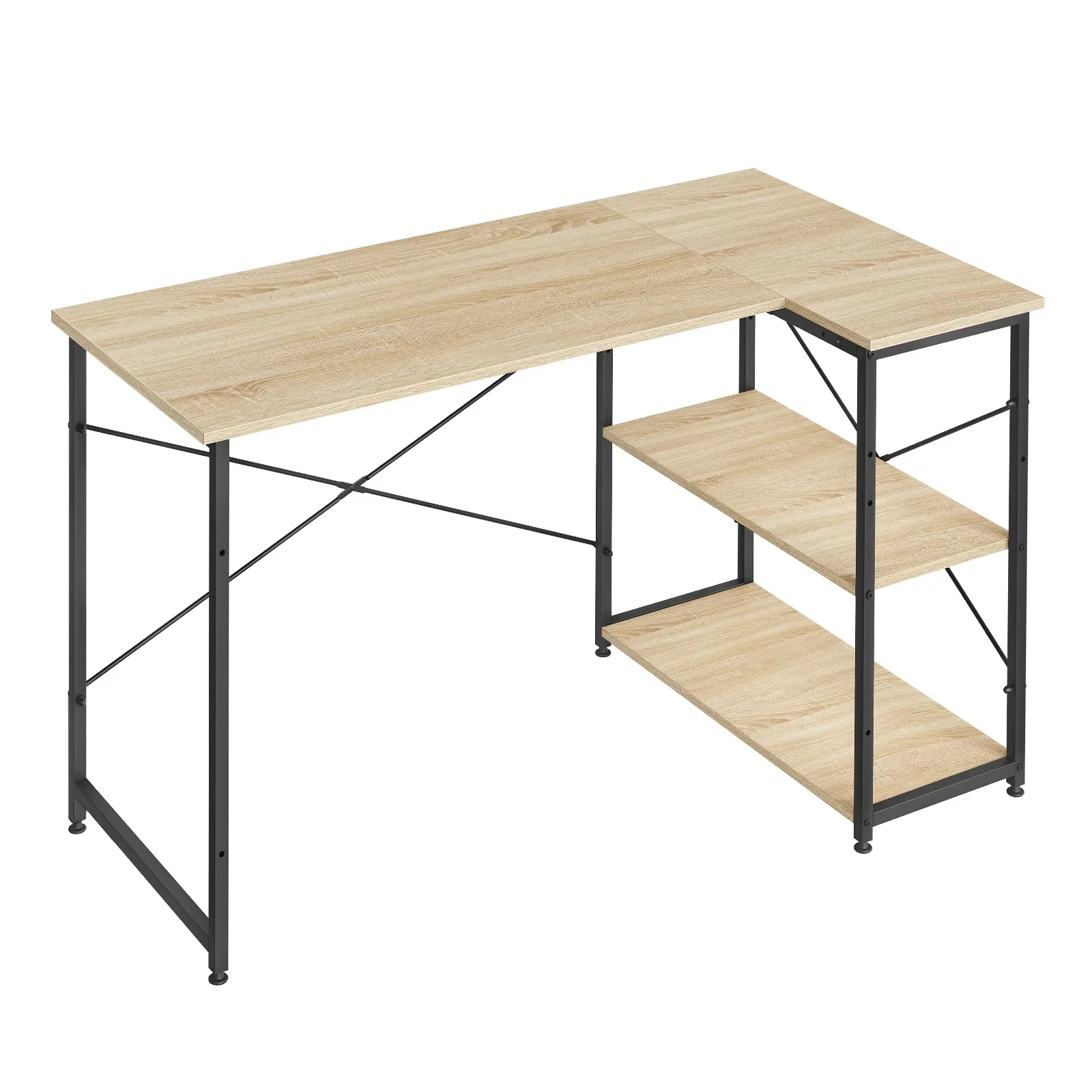 WOLTU Bureau d'ordinateur Bureau PC Table de bureau avec 2 étagères pour bureau Salon Cadre en acier Bureau d'étude Bureau de jeu 120x74x72,5 cm