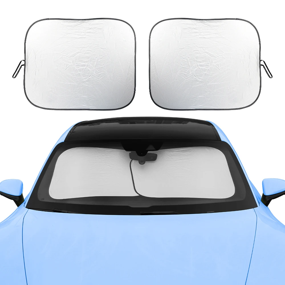 2Pcs Car Windshield Sunshade Cover Vehicle Front Window Shield Sun Shade  Silver-Coated Folding Parasol Anti UV Auto Accessories