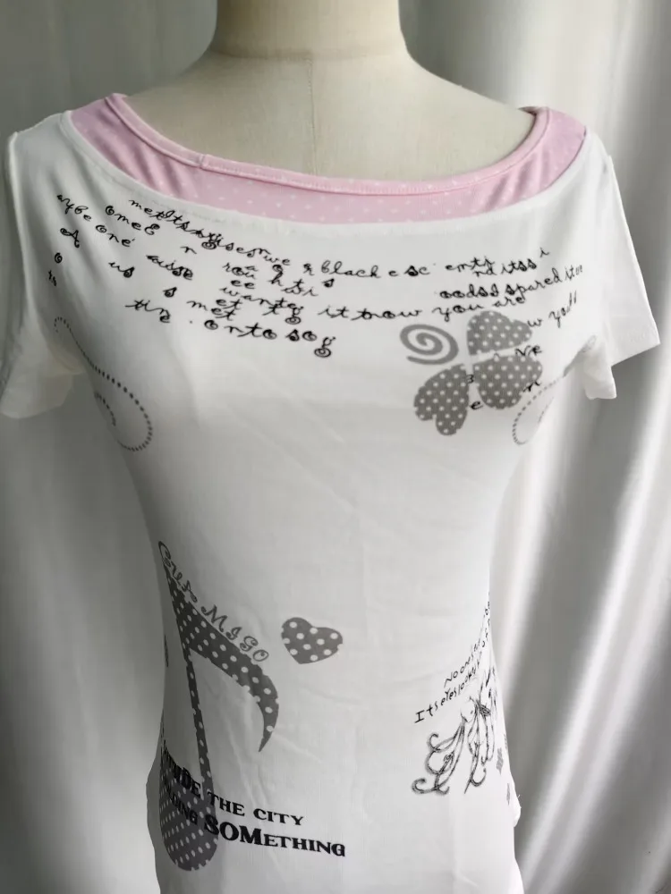Kimutomo Women T Shirts Polka Dot Printed Short Sleeve Slim Grunge Gothic Y2k Aesthetic Harajuku Tops Ladies Fashion Casual Tee