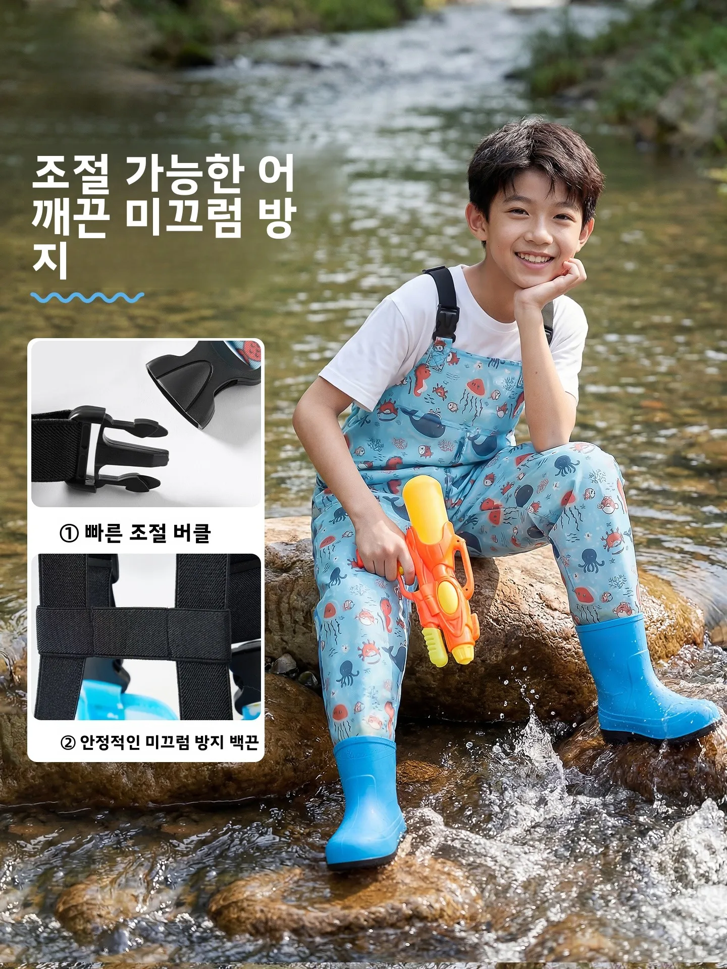 361 ° 어린이용 방수 레인팬츠 부츠 세트 (유치원 물놀이 야외 게임 낚시 장비) 봄 출시