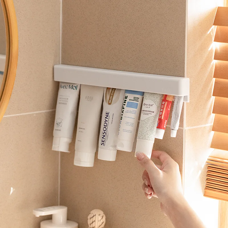 Long Wall-Mounted Toothpaste Squeezer Holder Non-Slip Shower Organizer for Bathroom No Drilling Design