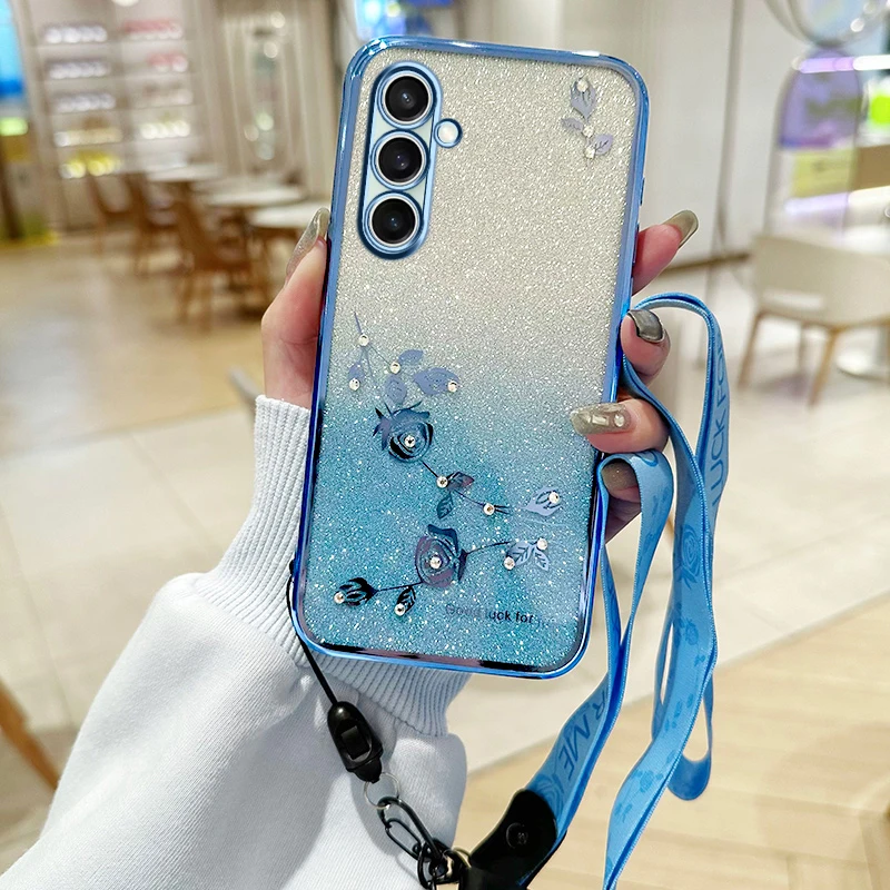 New Fashion Gradient Preserved Flower Lanyard Anti-Drop Shockproof Case
