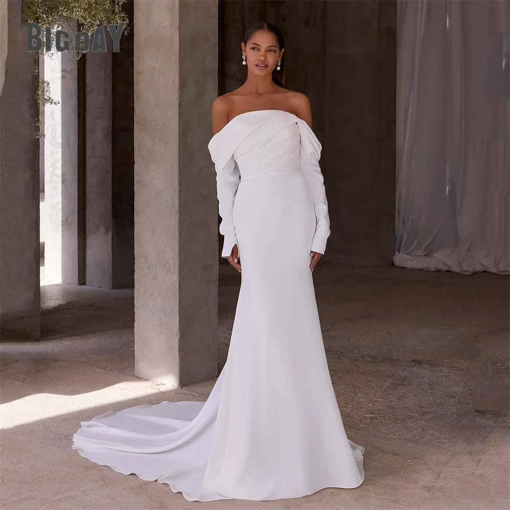 BIGDAY Long Sleeve Off The Shoulder Strapless Pleat Wedding Dress Open Back Sweep Train Bridal Gown Vestido De Noiva Customized 8 Sd60c989f183a4655b1cf4f6f03587d19G