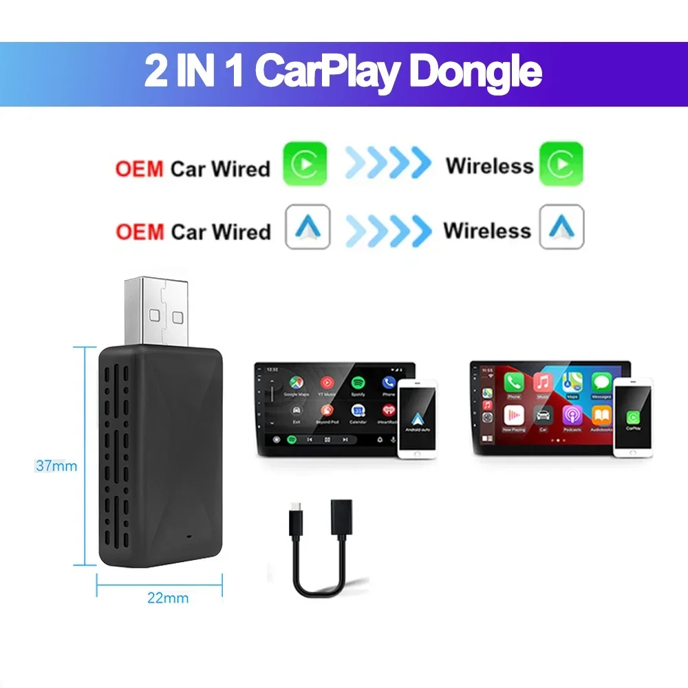 2-in-1 Wireless CarPlay & Android Auto Adapter – Kabellos Für IPhone & Android | Plug & Play, Auto-Dongle Mit USB-C
