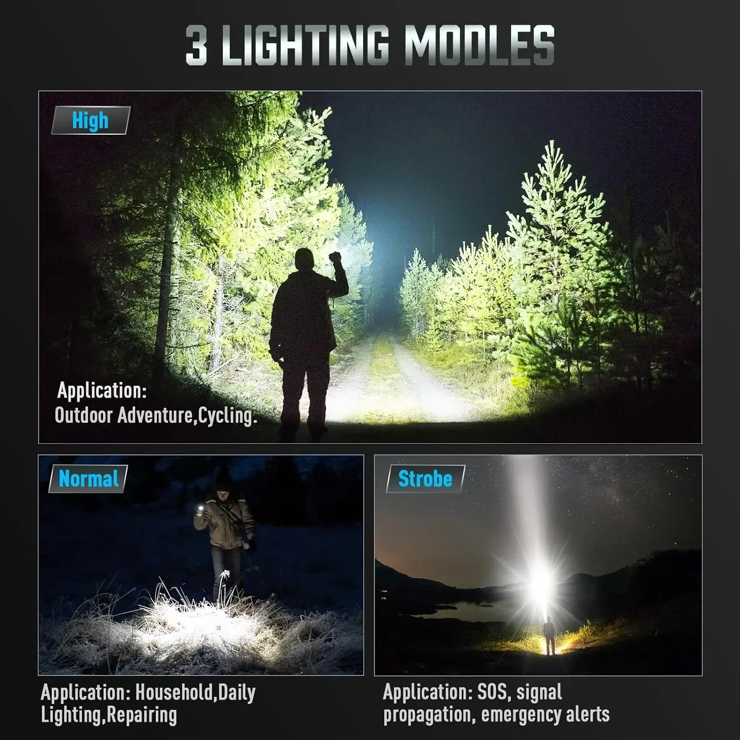 Description Picture 3 of itemHigh Power Flashlight Rechargeable Retractable Flash Powerful Lantern Outdoor Camping and Emergency Use Super Bright Flashlight