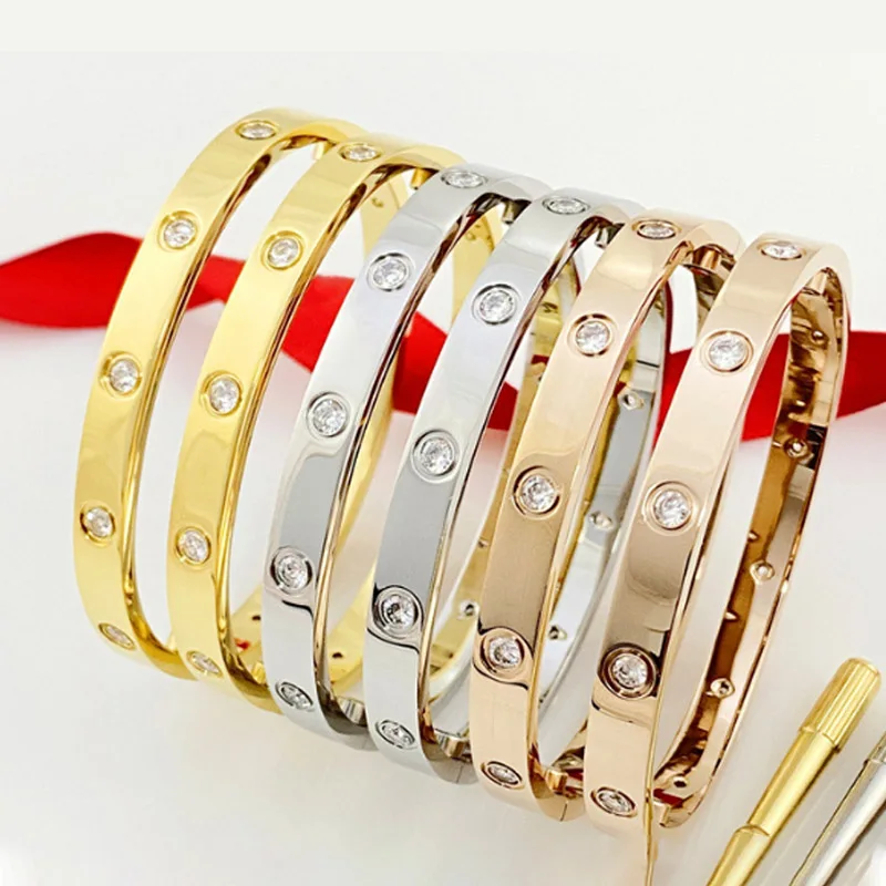 

Luxury High Quality Classic French Jewelry Lover Bracelet Screw Bangle Titanium Steel Men's Stone Jewelry Couple Wedding Gift